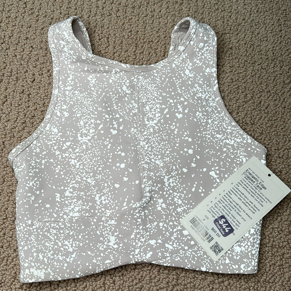 BNWT Lululemon Energetic Edge Cropped Tank light pink Enlite bra tank size 4